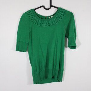 3/$30 Anthropologie Kelly Green Short Sleeve Lundin‎ Links Sweater Moth Size XS